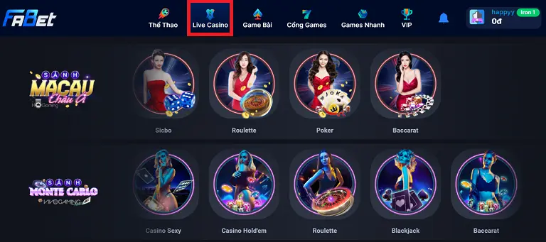 Hướng dẫn cá cược cho người mới chơi live casino fabet